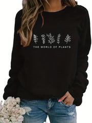Floral Print Pullover Sweatshirt Long Sleeve Crew Neck Women's Clothing