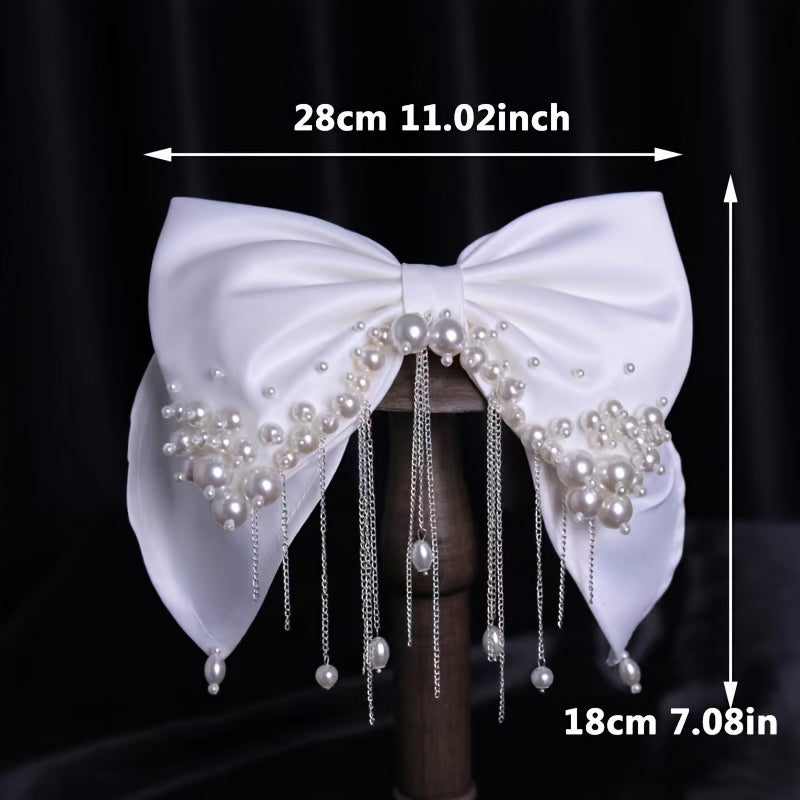 Bridal Hair Bow Veil Bachelorette Party Faux Pearl Hair Clip Wedding Veil