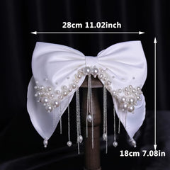 Bridal Hair Bow Veil Bachelorette Party Faux Pearl Hair Clip Wedding Veil