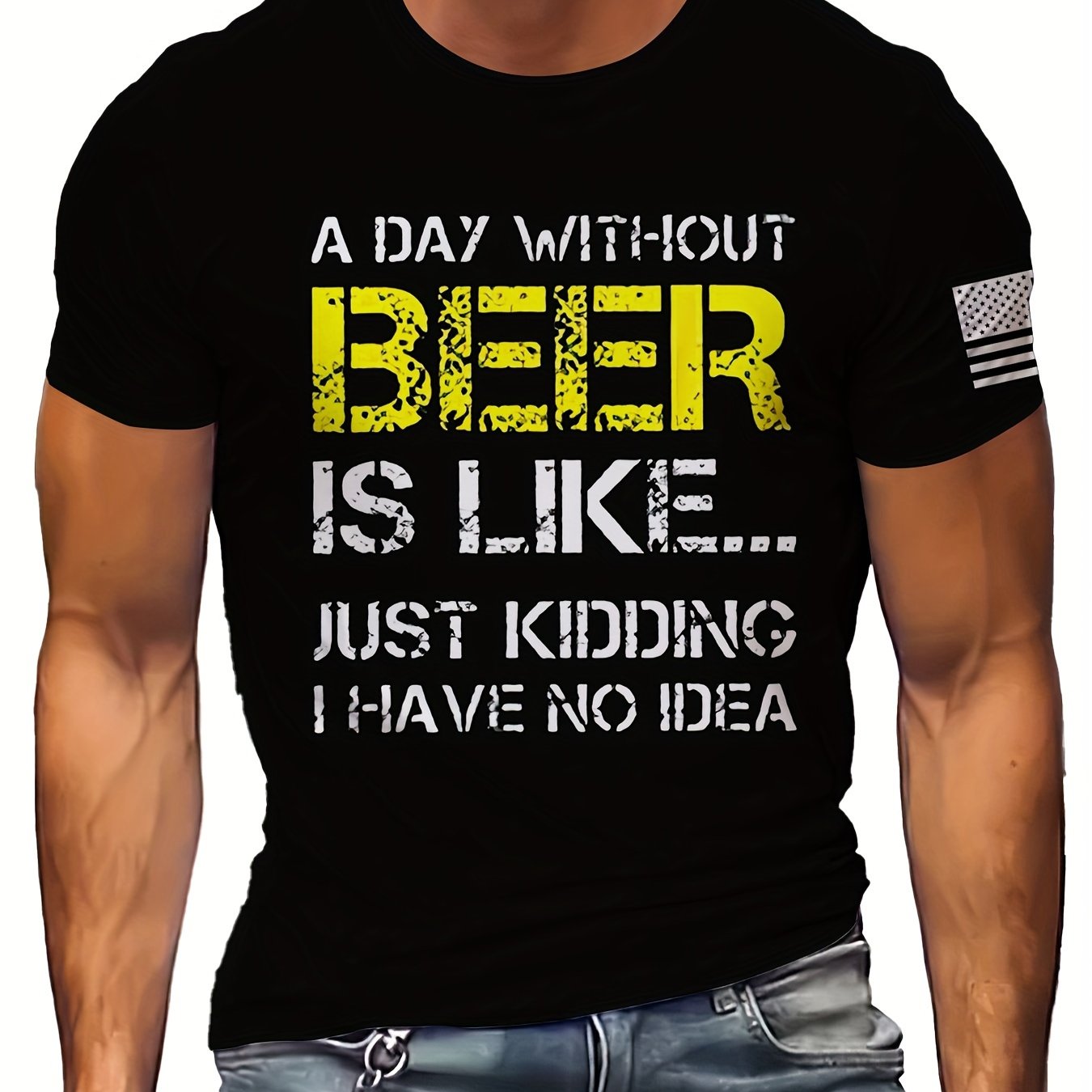 Men's Letter Print Sports T shirt Casual Stretch Round Neck Tee Shirt