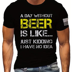 Men's Letter Print Sports T shirt Casual Stretch Round Neck Tee Shirt