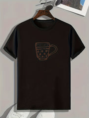 Cup Sketch Print Men's Comfy T shirt Active Stretch Tee