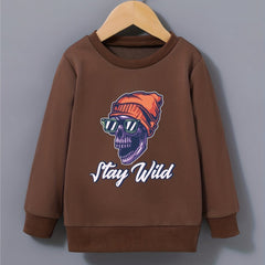 Kid's Halloween Style Beanie Skull Pattern Sweatshirt STAY WILD Print