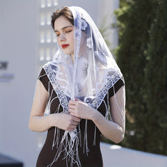 Long Tassel Triangle Scarf Butterfly Embroidery Shawl Women Outdoor