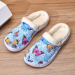 Women's Colorful Butterfly Pattern Warm Hole Shoes Comfortable Slippers