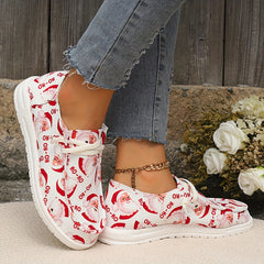 Christmas Santa Print Slip-On Canvas Sneakers Lightweight Loafers Shoes