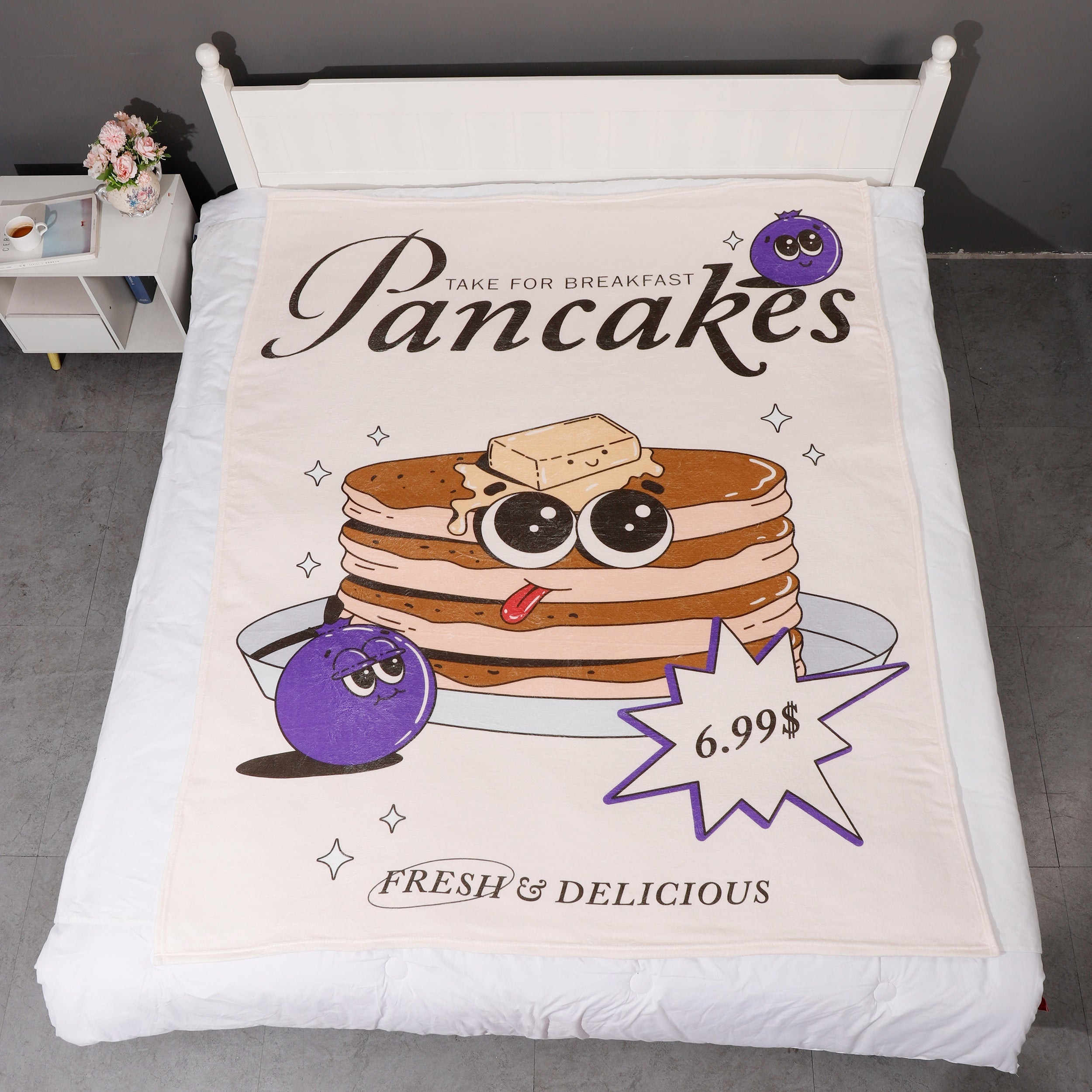 Soft Warm Pancakes Logo Flannel Blanket for Sofa Office Bed Camping & Travel