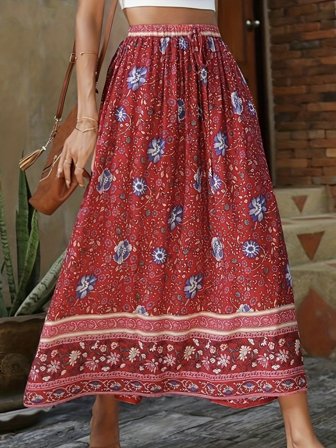 Floral Print Drawstring Waist Skirt for Women