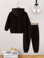 Boys 2pcs KING Print Hoodie & Pants Set Casual Sports Suit