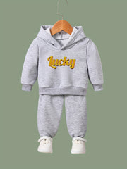 OERYUI Kids 2pc LUCKY Print Hooded Pullover Pants Set Sports Spring Fall