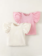2 Baby Girl's Flutter Sleeve Tops Summer T shirts
