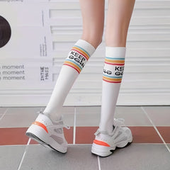 Rainbow Striped Calf Socks Knee High Women's Stockings