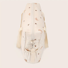 Bear Pattern Quilted Diaper Bag with Shoulder Strap & Stroller Hooks
