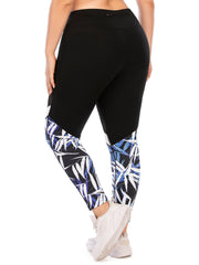 Colorblock Random Print Yoga Sports Leggings Plus Size