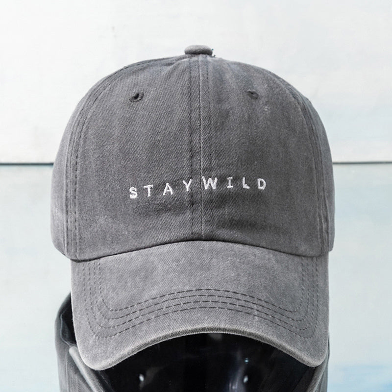 Washed Distressed Baseball Cap STAYWILD Embroidery Solid Sun Hat