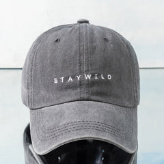 Washed Distressed Baseball Cap STAYWILD Embroidery Solid Sun Hat