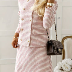 Plaid Print Double Breasted Jacket & Mini Skirt Set