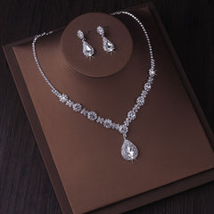 Women's Necklace Earrings Set with Artificial Diamonds for Bridal Wedding Dress
