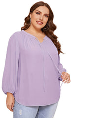 Solid Lantern Sleeve Lace Up Tunic Shirt