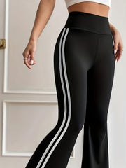 High Waist Striped Flared Yoga Pants Slim Fit All match Elastic Bootcut