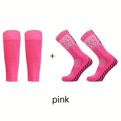 2 pairs Sports Non-slip Football Socks & Calf Sleeves Set