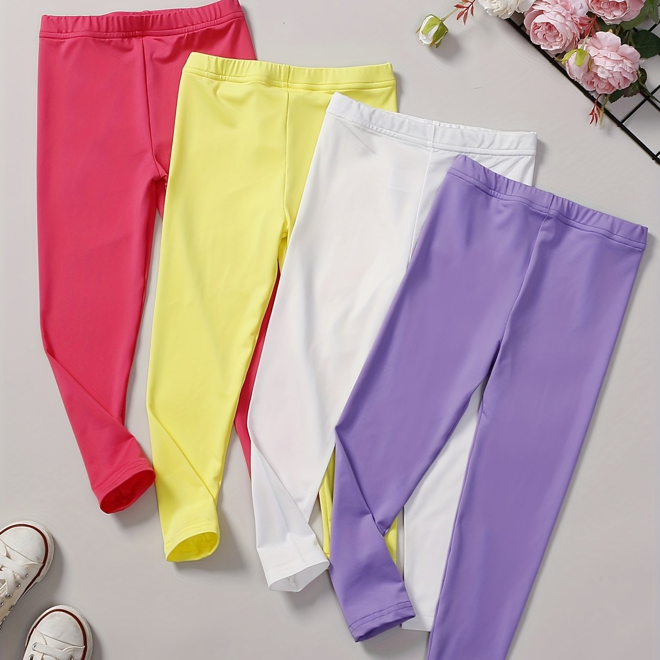 4pcs Girls' Basic Legging Pants Stretchy & Skinny Fit