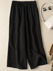 Casual Wide Leg Draped Pants with Embroidery Detail