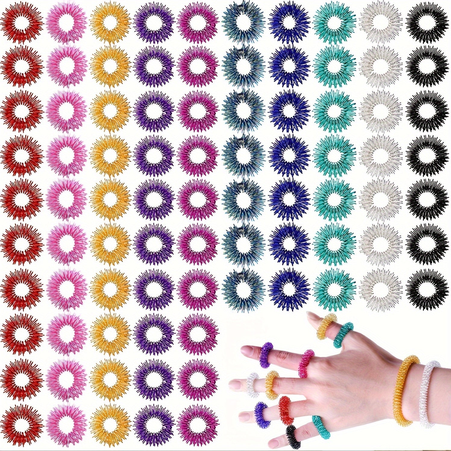 10pcs Mini Spring Finger Massage Ring Pressure Relief Relax Handwear