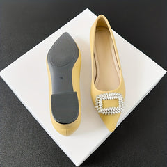 Rhinestone Buckle Low Heel Slip On Dress Shoes