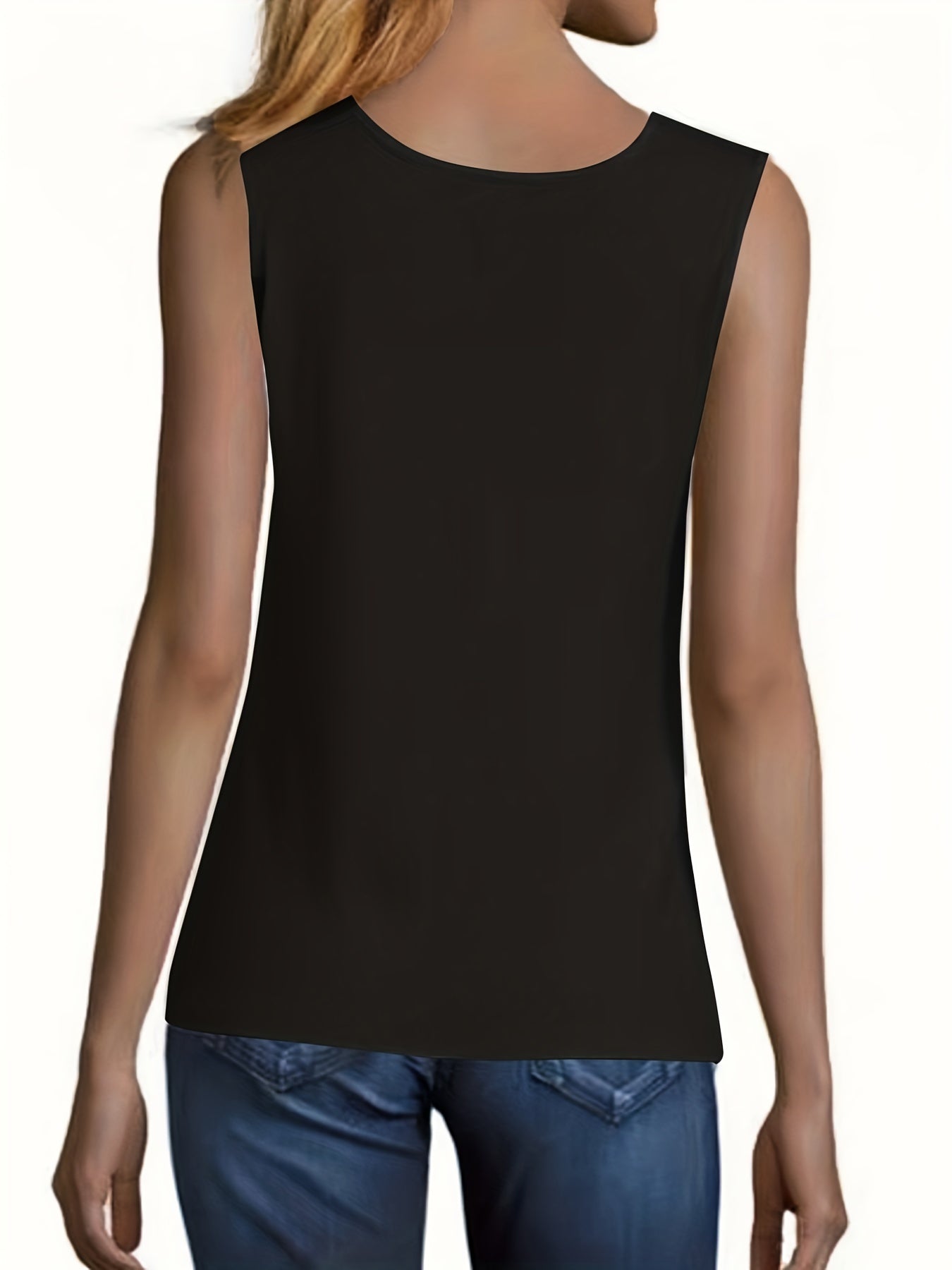 Solid Twist Front Crew Neck Tank Top
