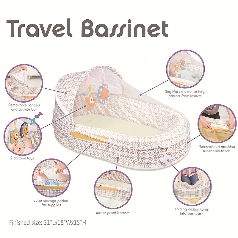 Portable Bassinet for Babies Foldable Bed with Sun Protection