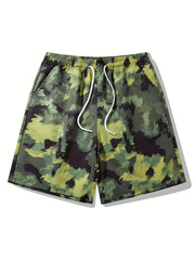 Men's Camo Beach Shorts Quick Dry Drawstring Loose Shorts