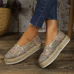 Women's Glitter Platform Espadrille Loafers Slip On Shoes