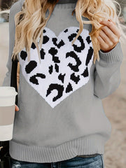 Casual Sweater Women's Plus Leopard Heart Pattern Pullover Jumper