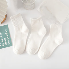 6 Pairs Teenager's Solid Knitted Socks Soft Crew Socks For Outdoor