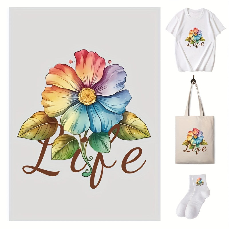 Cartoon Rainbow Flower Transfer Designs Heat Press Patches DIY Clothing