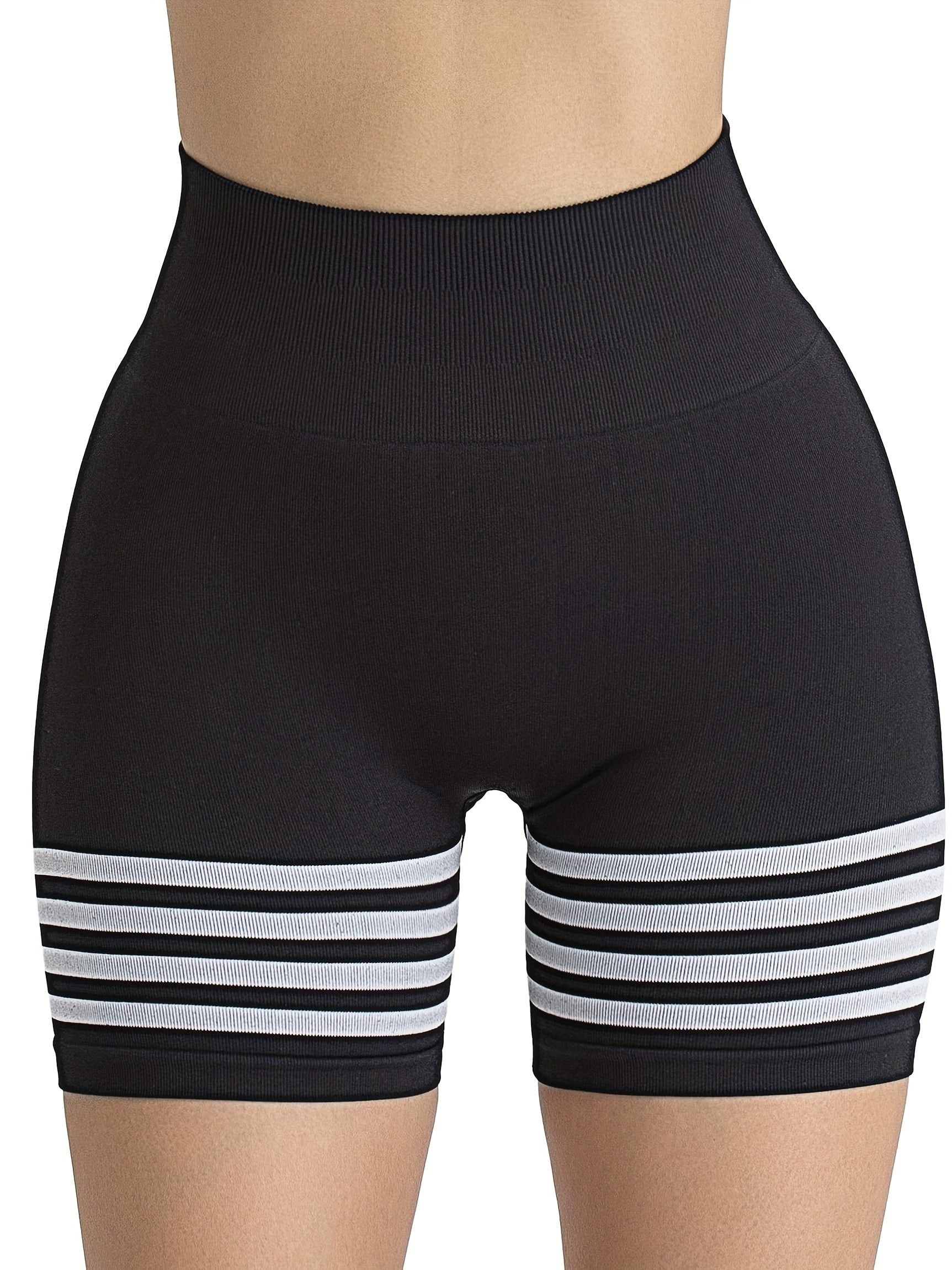 Stripe Workout Shorts High Waist Yoga Biker Shorts