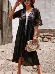 Floral Mesh Lace Crochet Cardigan Kimono Beach Cover Up Long Dress
