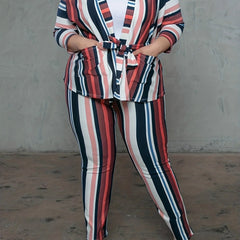 Colorblock Striped Kimono Cardigan & Leggings Set