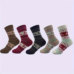 5 Pairs Christmas Elk Print Socks Women's Stockings & Hosiery