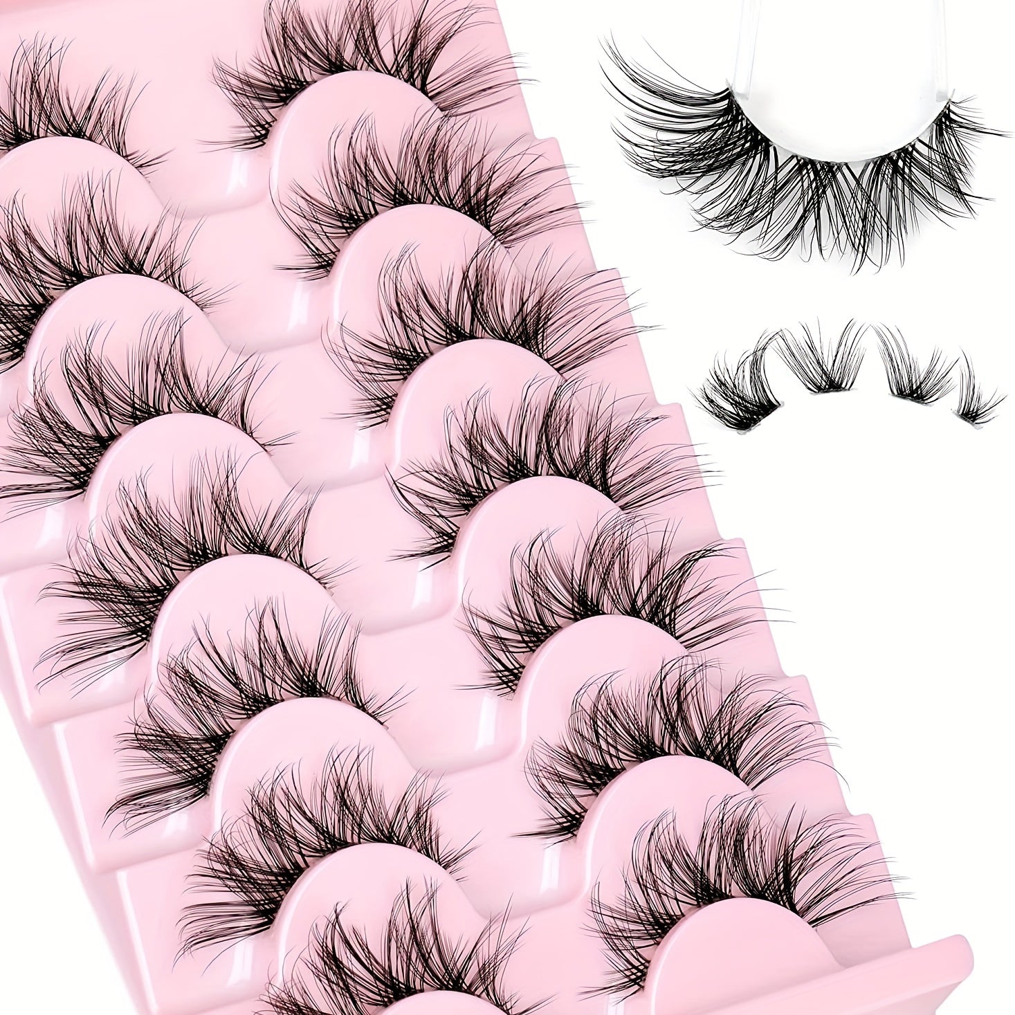 7 Pairs Natural False Eyelashes Clear Band Thin Fox Eyes Short Anime Mink Lashes