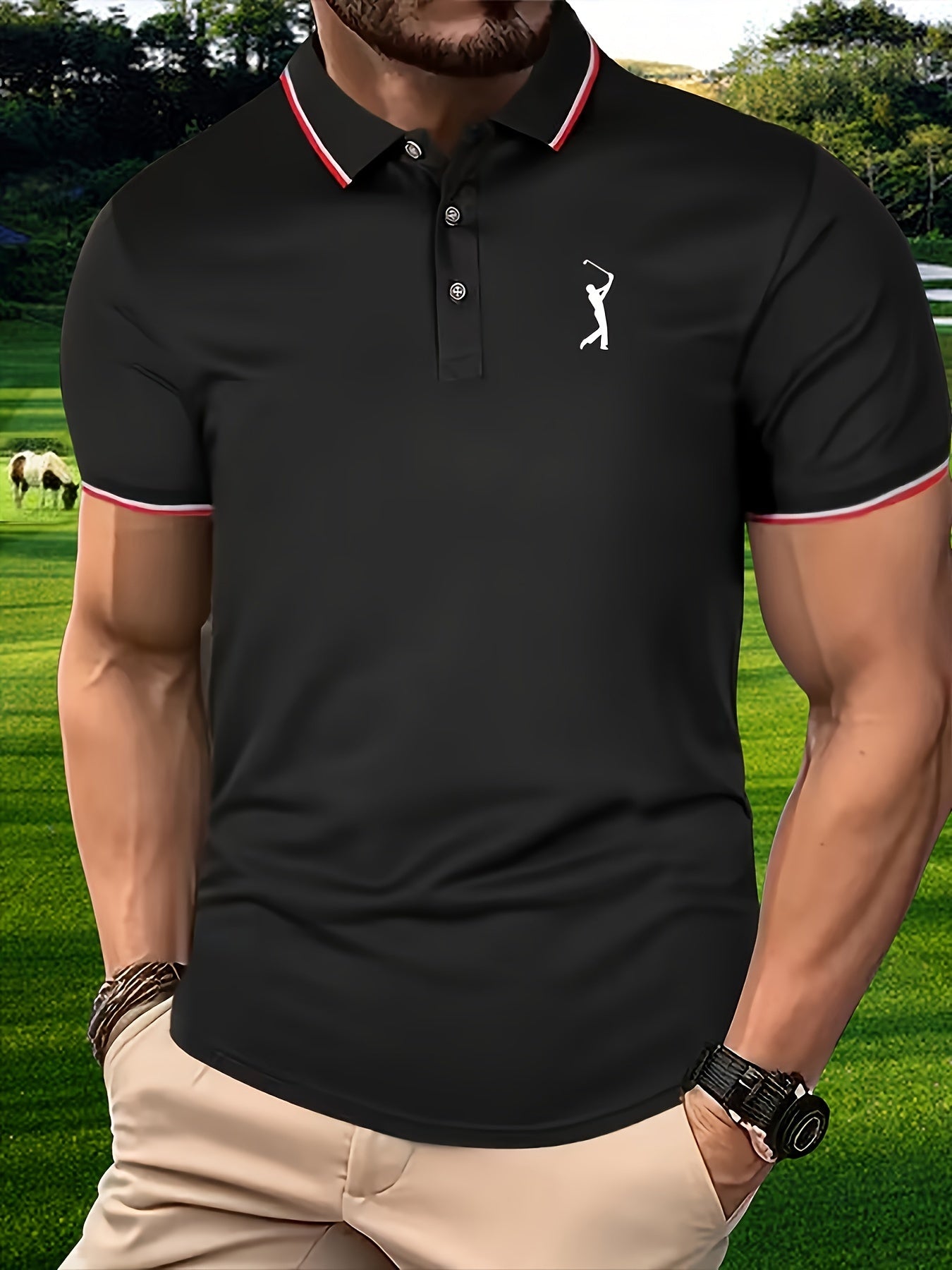 Men's Classic Golfing Graphic Polo Shirt Casual Slightly Stretch
