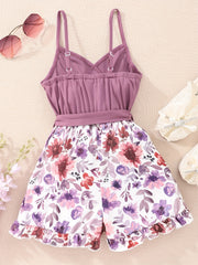 Boho Floral Spaghetti Strap V Neck Romper Jumpsuit