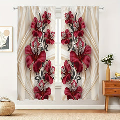 Blackout Red Rose Polyester Curtains for Home Decoration
