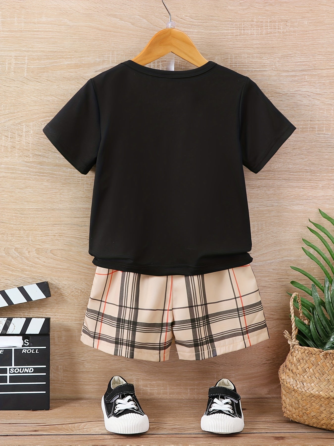 Boys Dad Me Bear Graphic Outfit Short Sleeve Tee & Plaid Sho