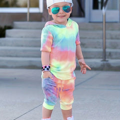 Boys Teen Tie Dye Hooded T-Shirt & Shorts Set for Summer