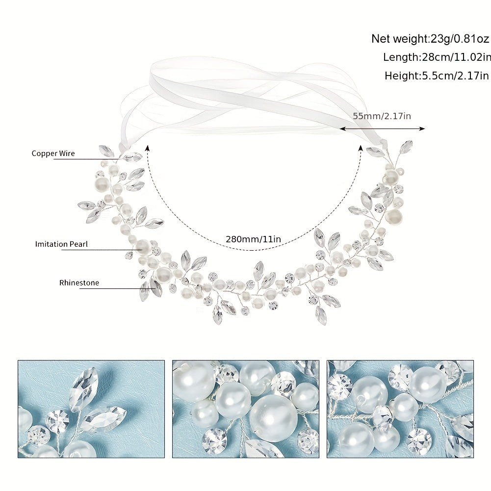 Rhinestone Bridal Headband Faux Pearl Wedding Hair Accessories