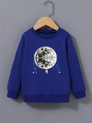 Boy's Astronaut Print Crew Neck Sweatshirt Long Sleeve Top