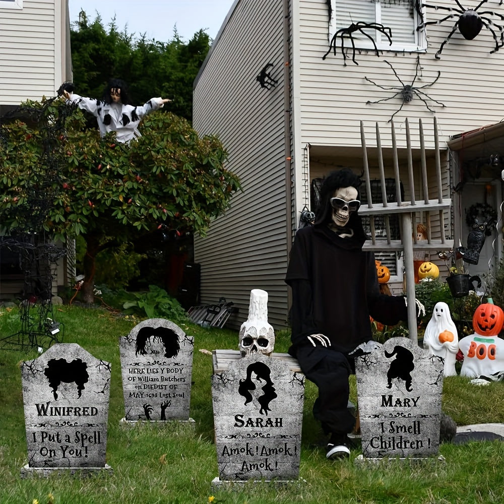4pcs Halloween Decorations Witches Tombstones Gravestone Decor Yard Signs