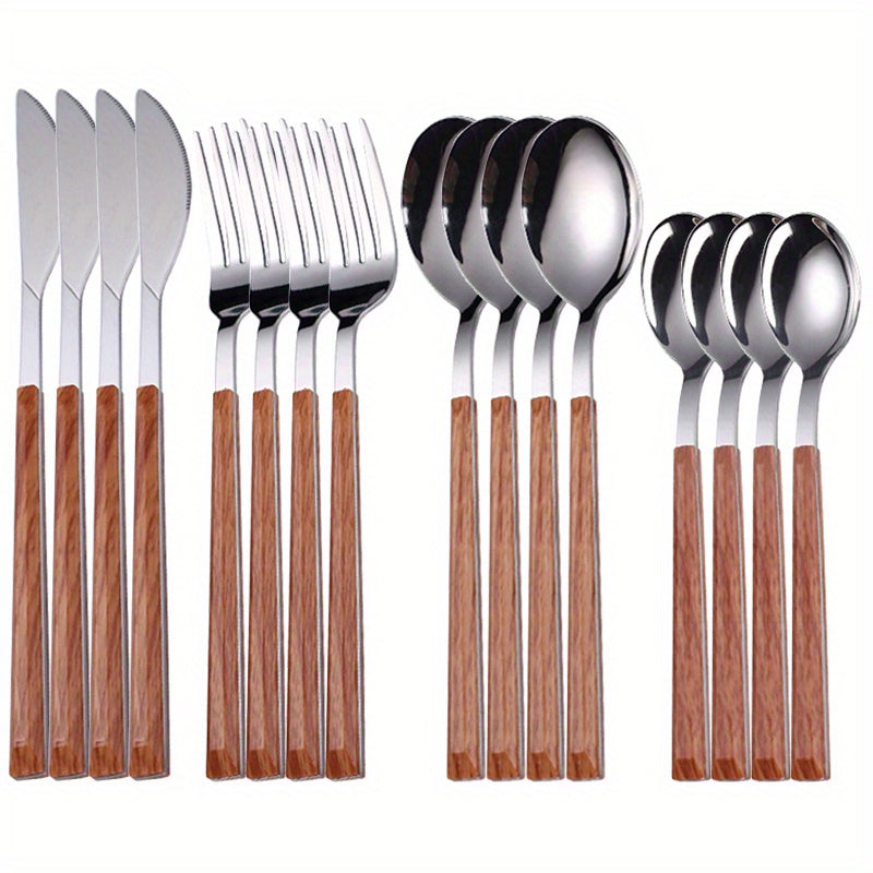 24pcs Stainless Steel Cutlery Set with Wooden Handle